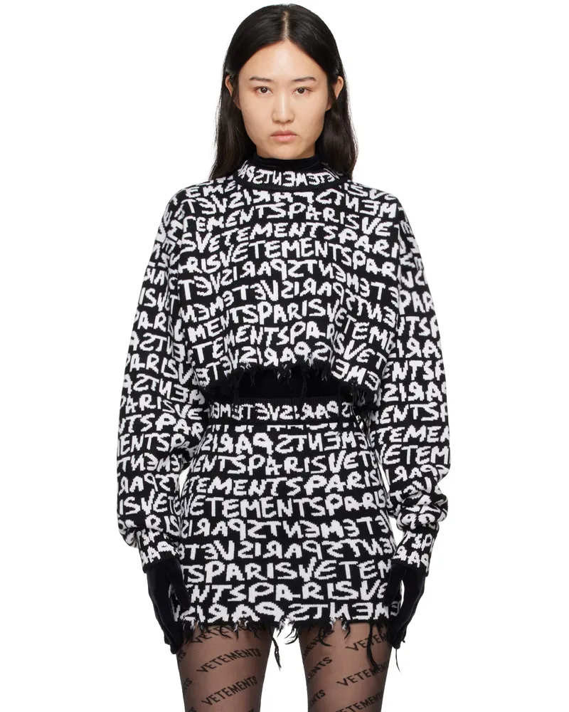 VETEMENTS Black & White Intarsia-Logo Sweater Black
