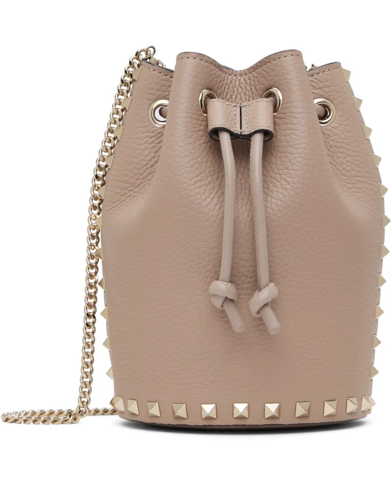 Valentino Garavani Taupe Mini Drawstring Rockstud Bag P45