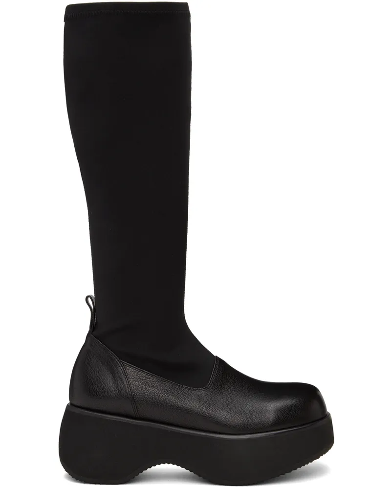 OPEN YY Black Sock Knee-High Boots Black