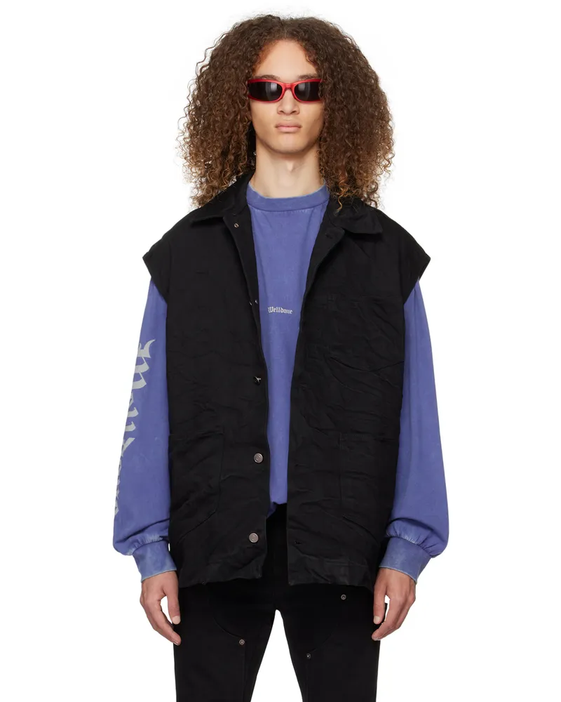 WE 11 DONE Black Oversized Denim Vest Black