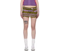 Khaki & Purple Scalloped Miniskirt