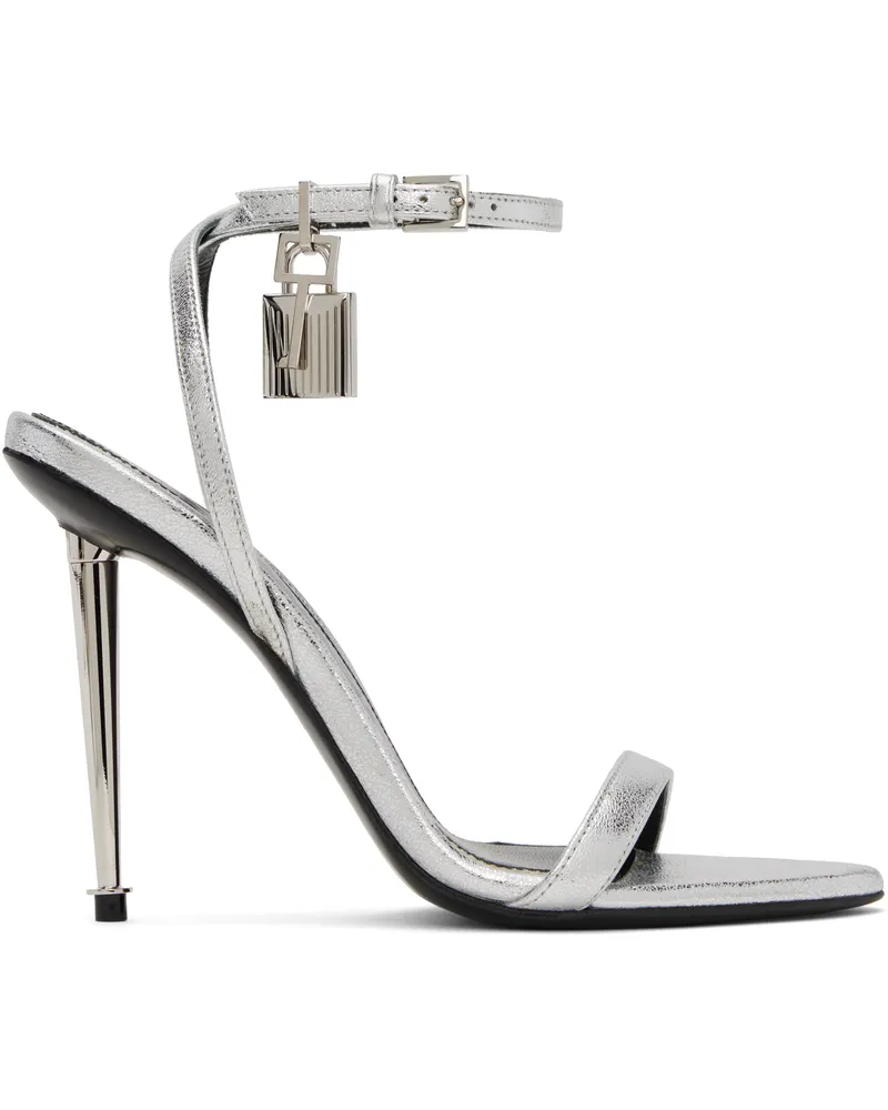 Tom Ford Silver Padlock Pointy Naked Heeled Sandals 1g004