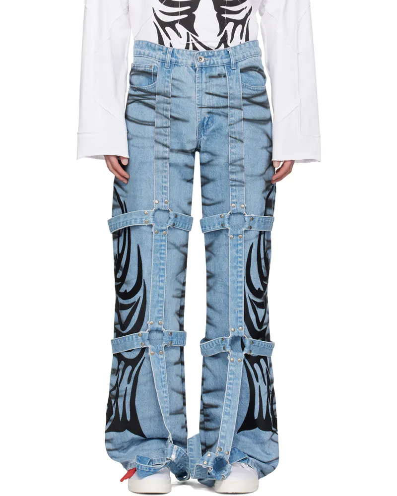 WHO DECIDES WAR Blue Bondage Jeans Sky