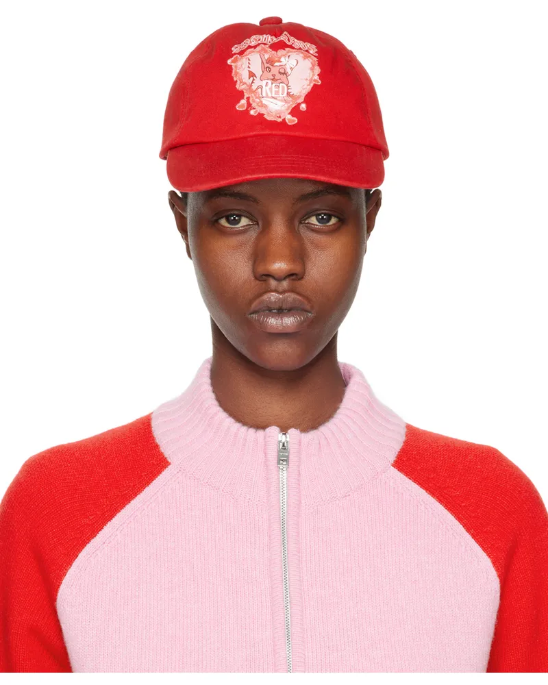 WE 11 DONE Red Character Print Cap Red