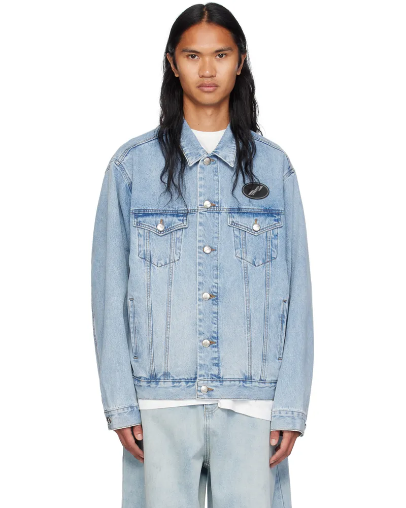 WE 11 DONE Blue Oversized Denim Jacket Ice