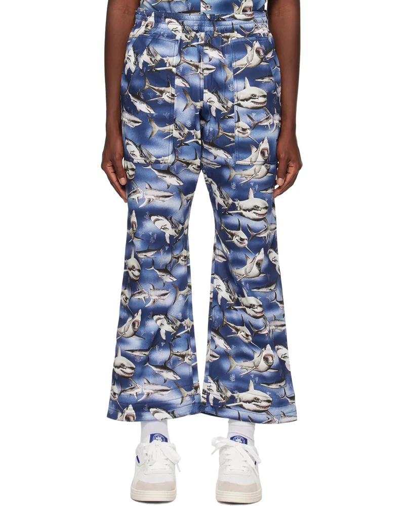 Palm Angels Blue & Black Sharks Trousers Blue