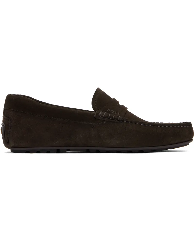 HUGO BOSS Brown Portuguese-Crafted Suede Loafers 201-dark