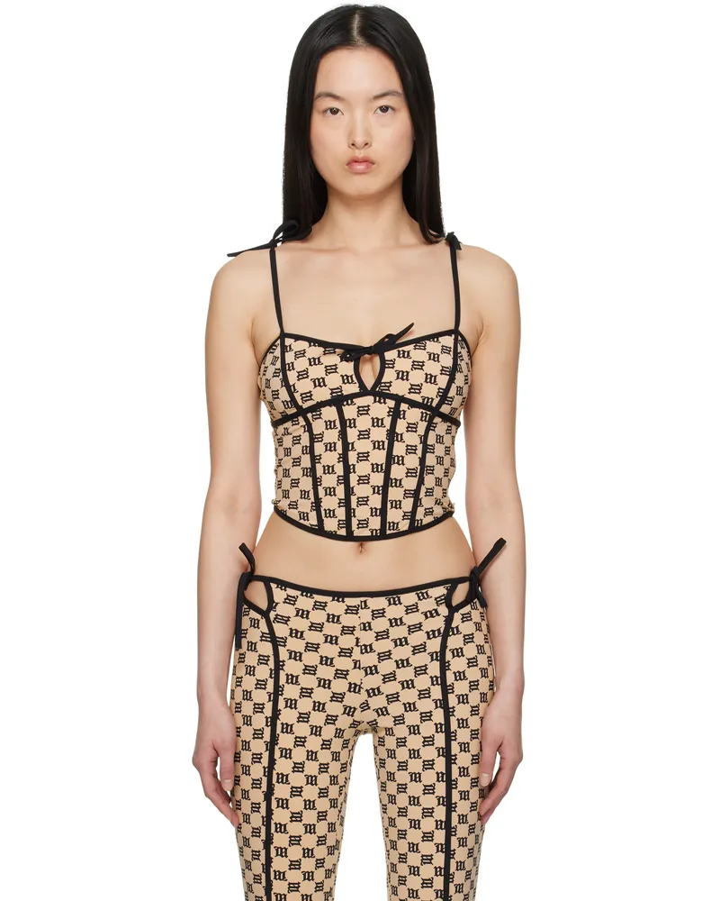 MISBHV Beige Monogram Coquette Corset Top Beige