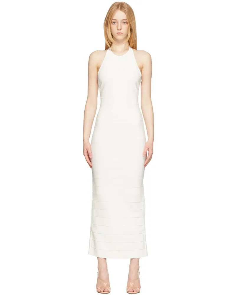 Hervé Léger White Icon Halter Long Dress Alabaster