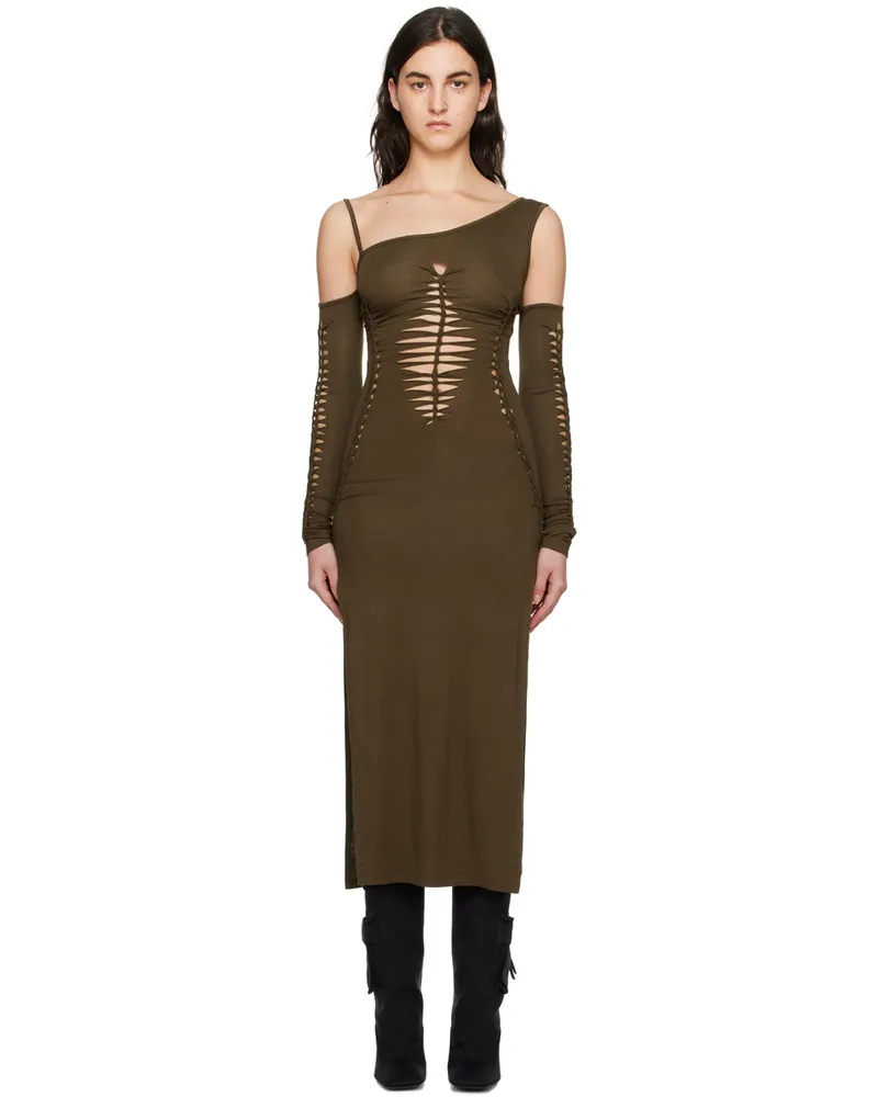 lesugiatelier Brown Cutout Midi Dress Khaki