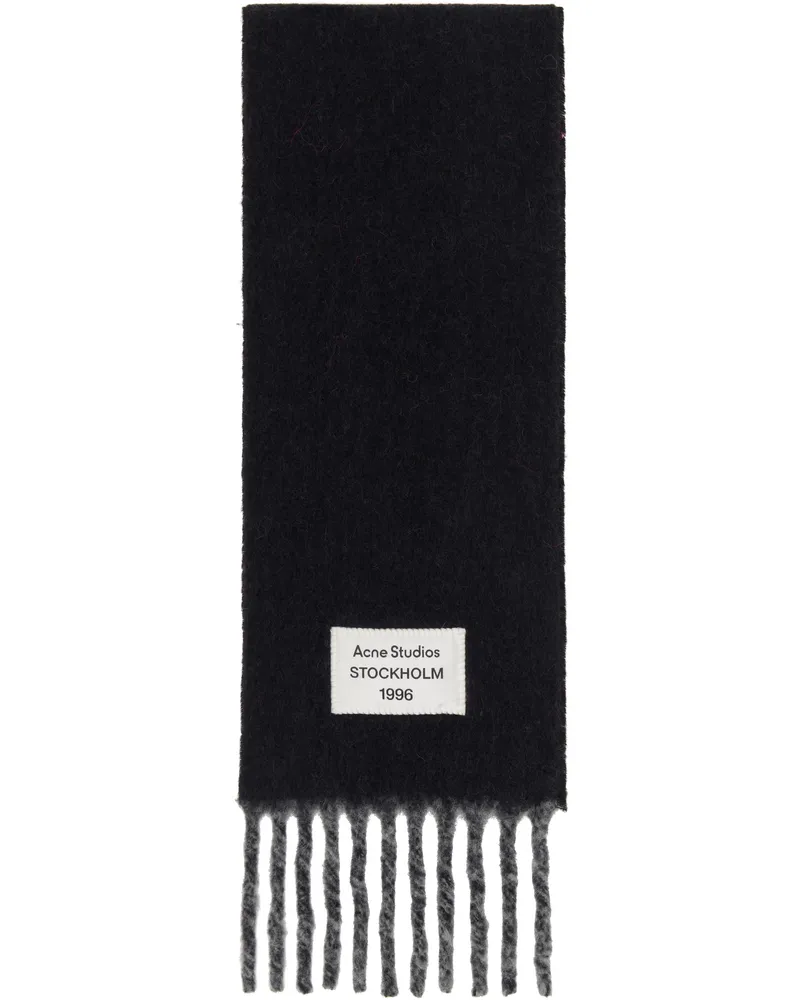 Acne Studios Black & Gray Fringed Logo Label Scarf Aik