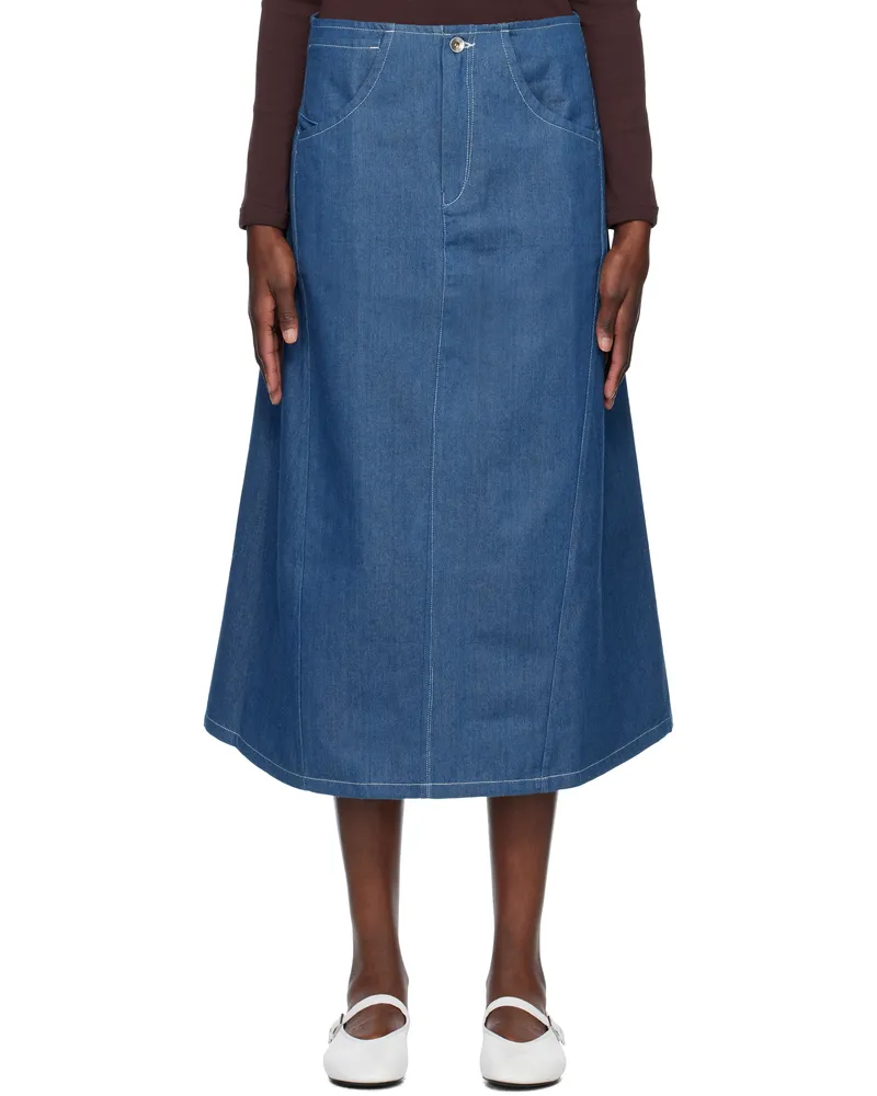 STORY mfg. Blue Twisty Denim Midi Skirt Indigo