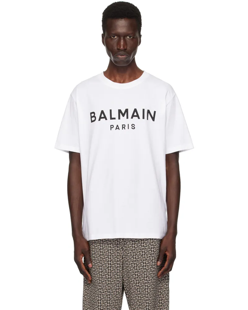 Balmain White Printed 'Balmain Paris' T-Shirt Gab