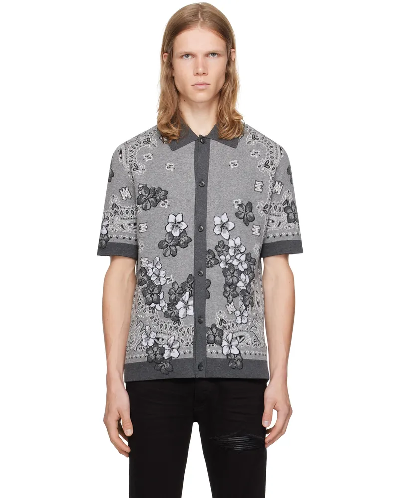 Amiri Gray Bandana Floral Polo Black