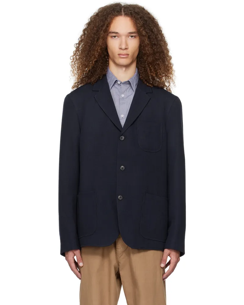 Sunspel Navy Three-Button Blazer Dark