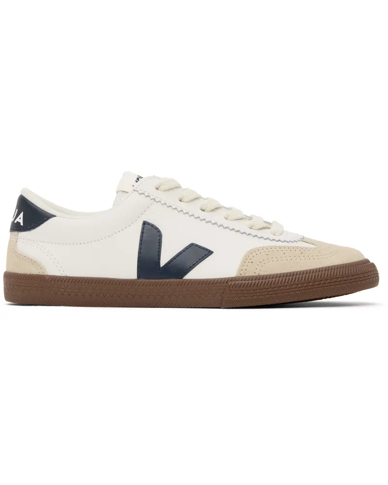 VEJA White & Navy Volley Leather Sneakers White_nautico_bark