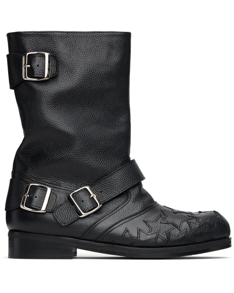 STEFAN COOKE Black Star Biker Boots Black