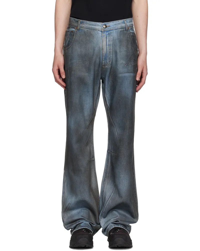Andersson Bell Blue Dirty Spray Washed Wide Leg Jeans Blue