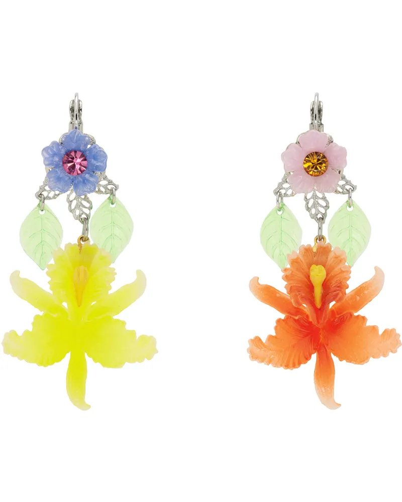 Petra Collins SSENSE Exclusive Pink & White Tarina Tarantino Edition Paradise Orchid Mismatch Earrings Silver