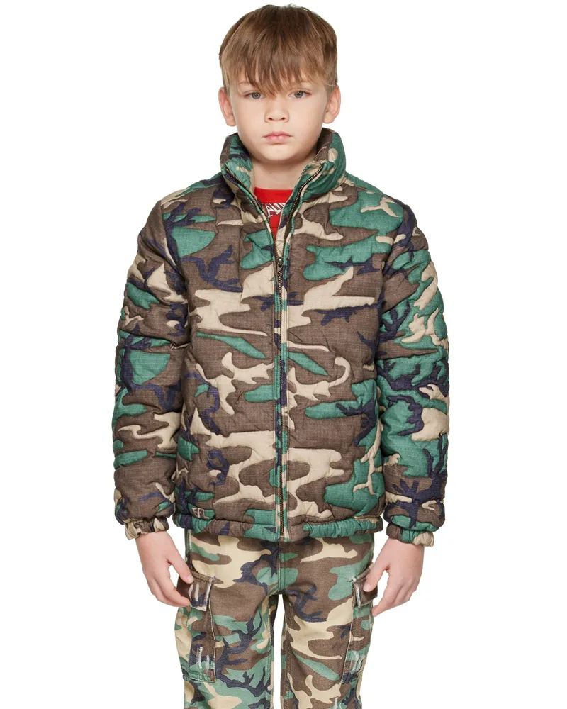 ERL Kids Green Camouflage Down Jacket Green