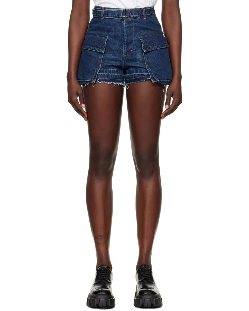 Sacai Blue Belted Denim Shorts 401