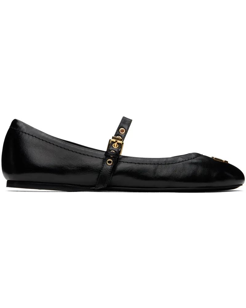 Moschino Black Metal Logo Shiny Calfskin Ballerina Flats 000