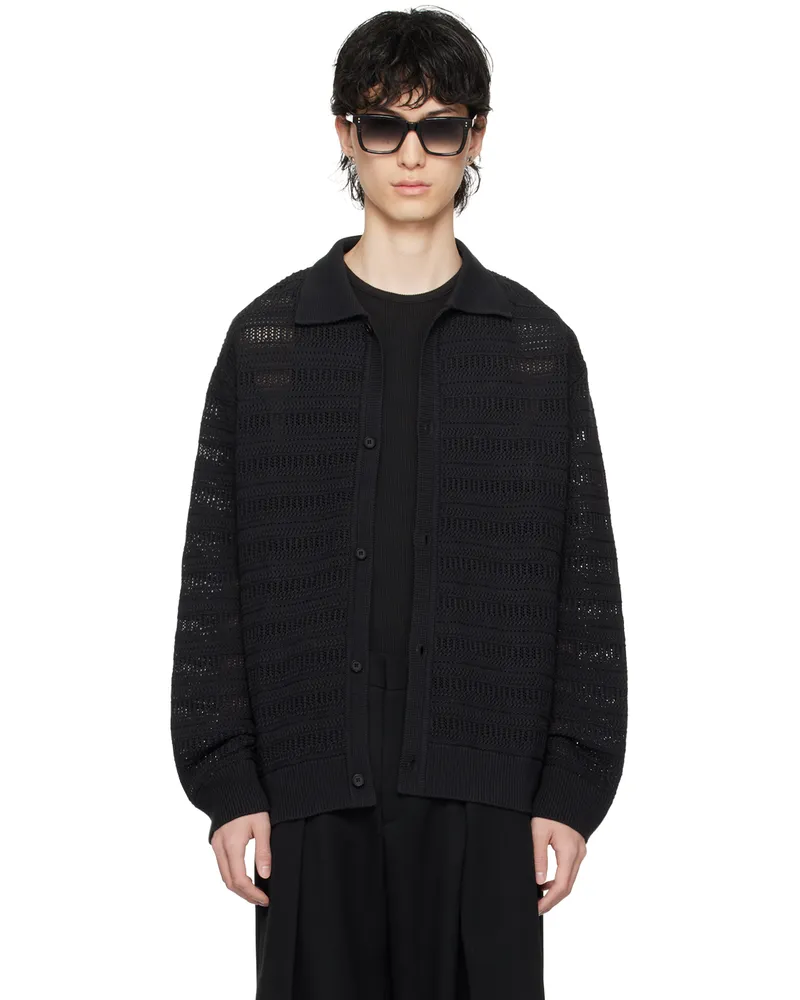 SOLID HOMME Black Spread Collar Cardigan 605b