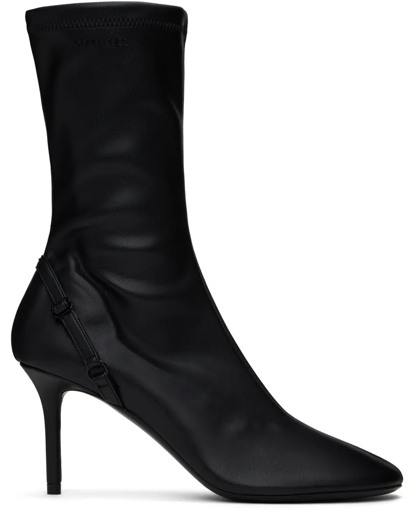 Courrèges Black Oblique Stretch Leather Effect Ankle Boots 9999