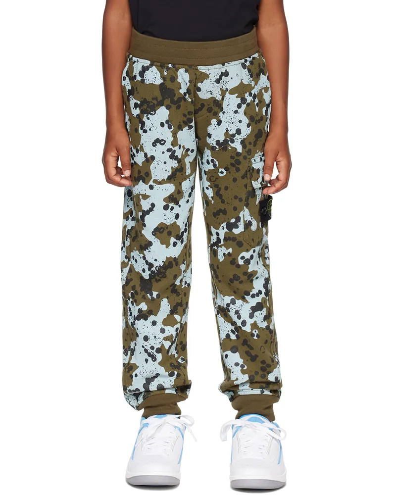 Stone Island Kids Green & Blue Printed Sweatpants V0054