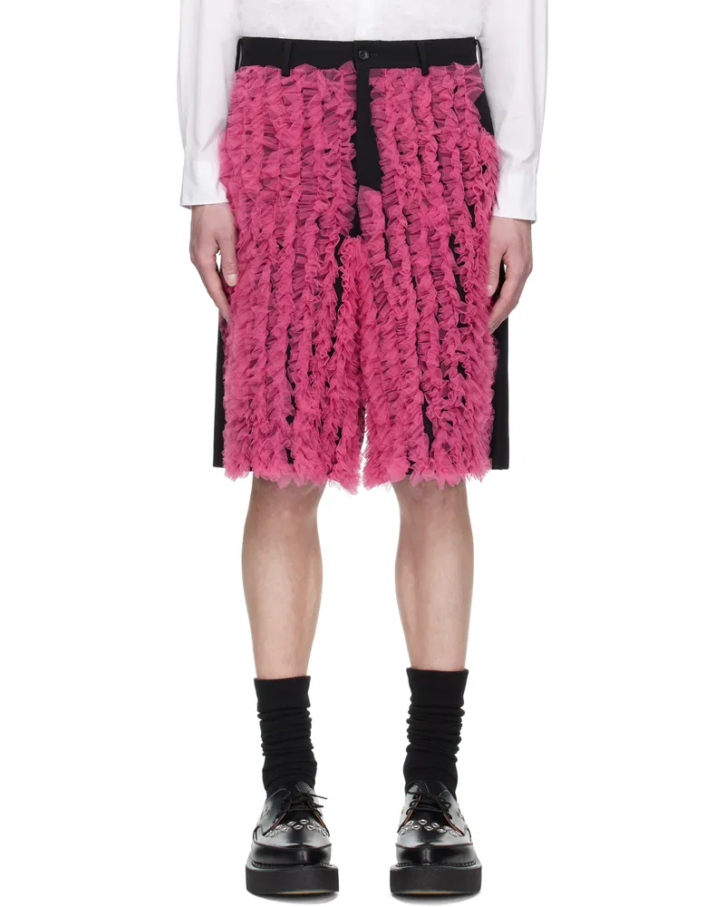 Comme des Garçons Black & Pink Wool Gabardine Medium & Nylon Tulle Shorts Black