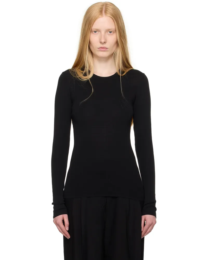 Totême Black Compact Cotton T-shirt Black