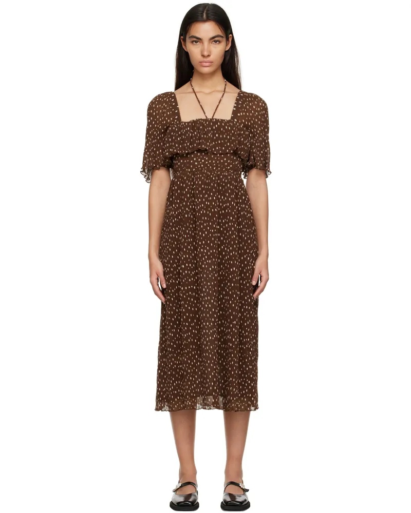 Ganni Brown Pleated Midi Dress 497