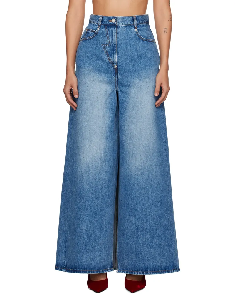 pushBUTTON Blue Wide Denim Maxi Skort Blue