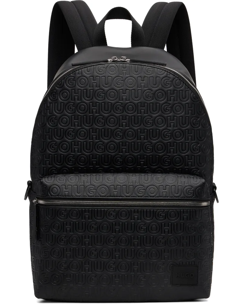 HUGO BOSS Black Embossed-Logo Faux-Leather Backpack 005-black