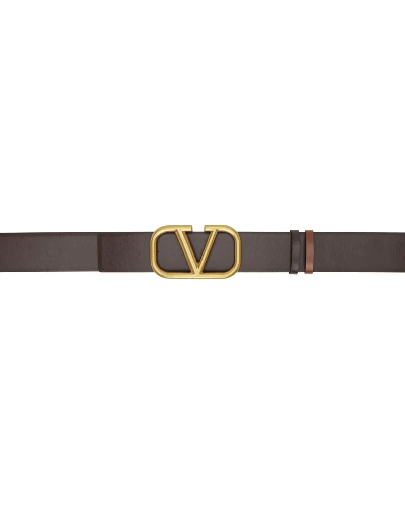 Valentino Garavani Brown & Tan VLogo Signature Reversible Belt Fondant-selleria