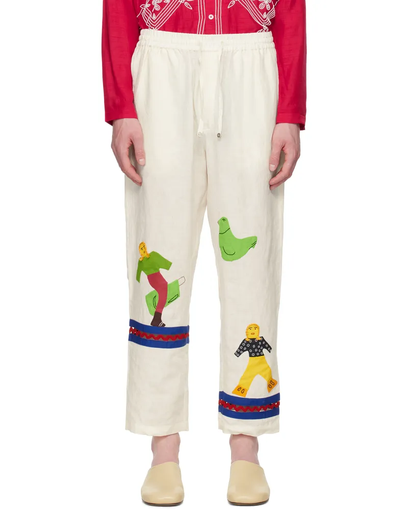 HARAGO Off-White Applique Trousers White