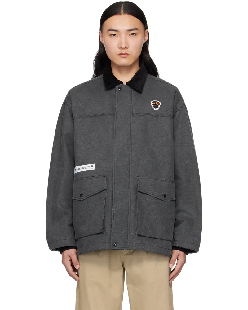 AAPE by A Bathing Ape Black & Blue Moonface Logo Utility Patch Reversible Jacket Bkx