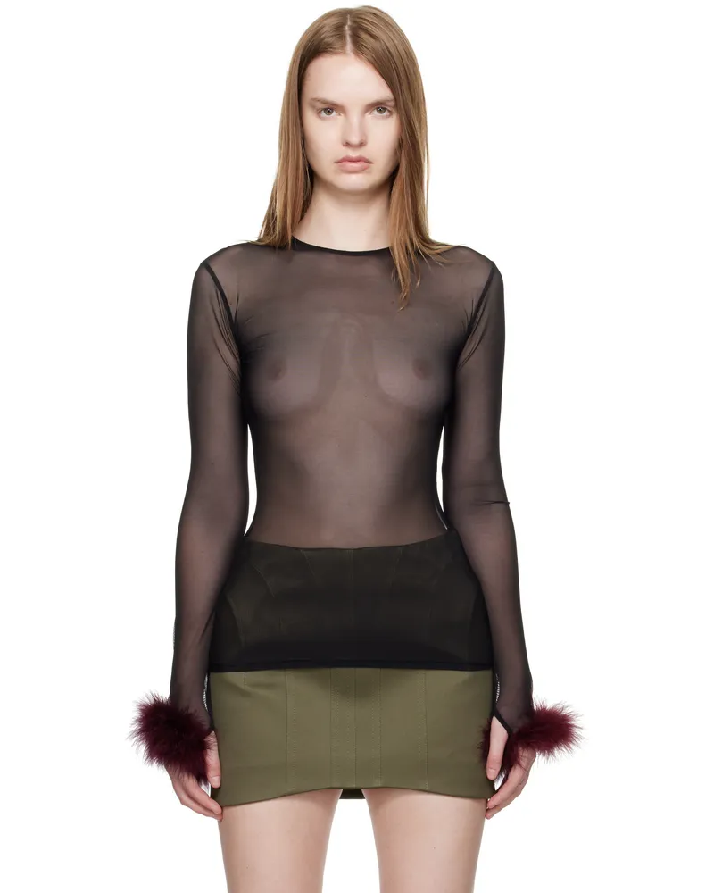 Thierry Mugler Black Marabou Mesh T-shirt B9934