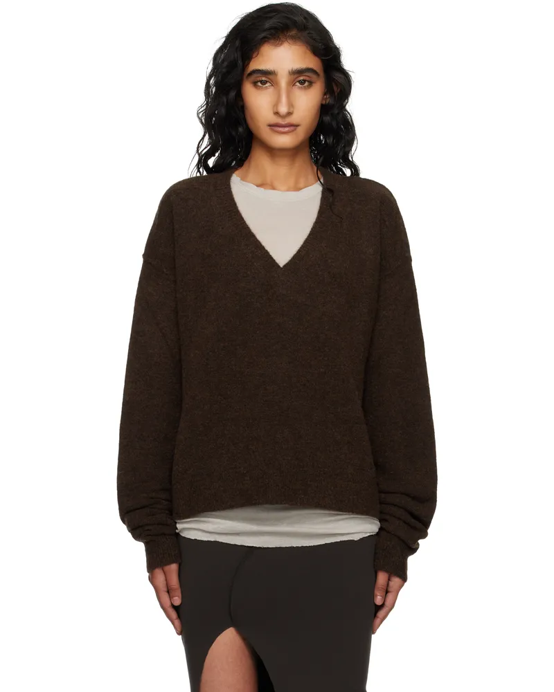 Rick Owens Brown Concordians Tommy V-Neck Sweater 04
