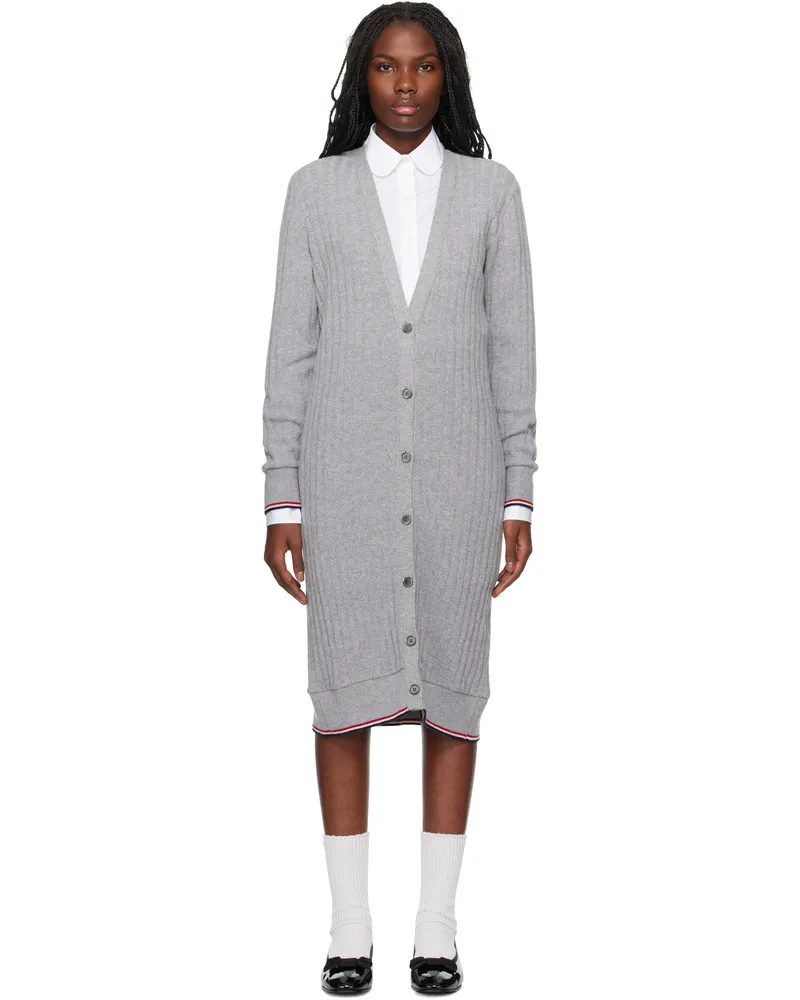 Thom Browne Gray Wide Rib Cashmere Cardigan Midi Dress 059