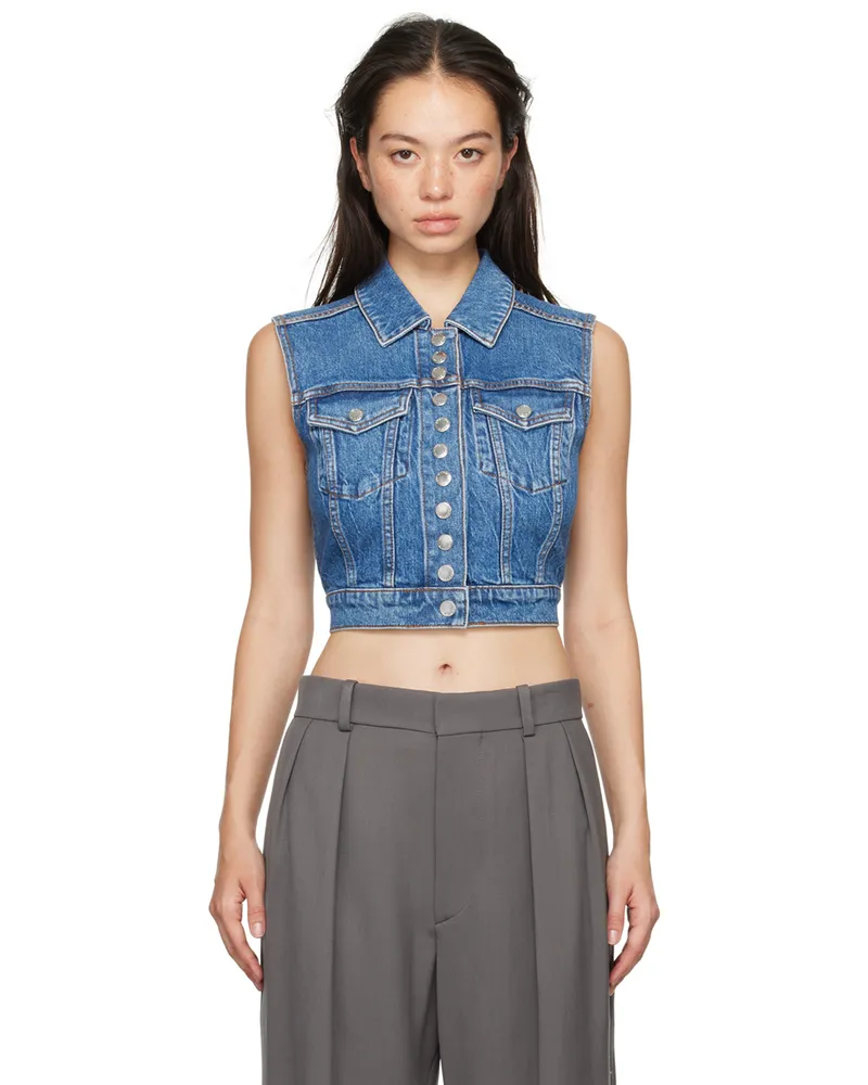 Alexander Wang Blue Cropped Trucker Denim Vest Deep