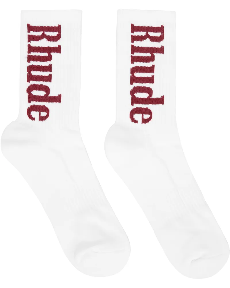 RHUDE White RH Vertical Logo Socks White