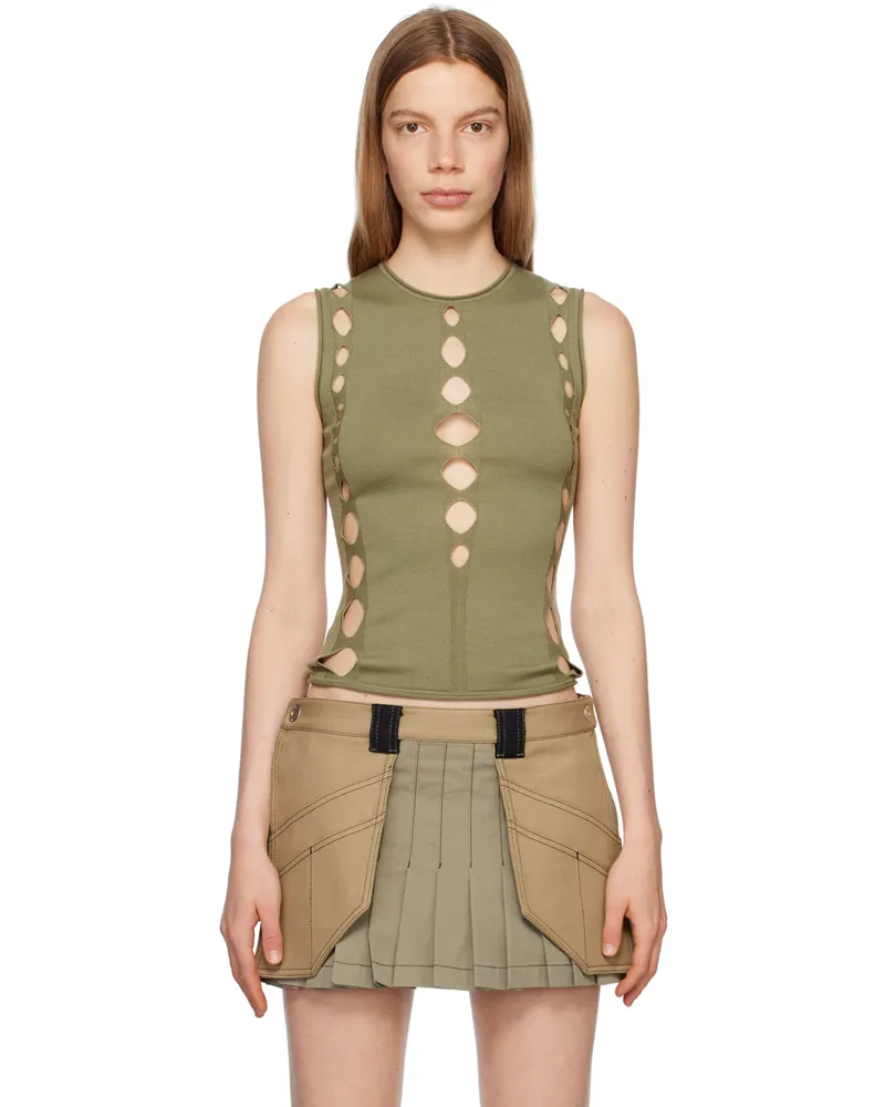 Dion Lee Khaki Snake Diamond Tank Top Sage