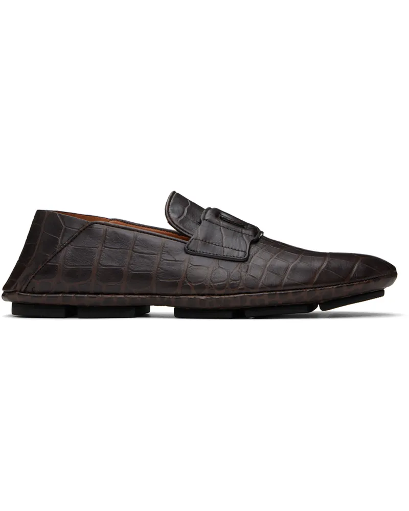 Dolce & Gabbana Brown Calfskin Driver Loafers 81300