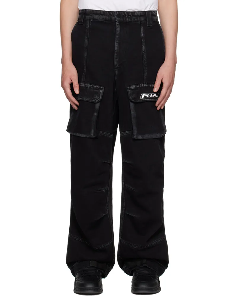 RTA Black Wide-Leg Denim Cargo Pants Black