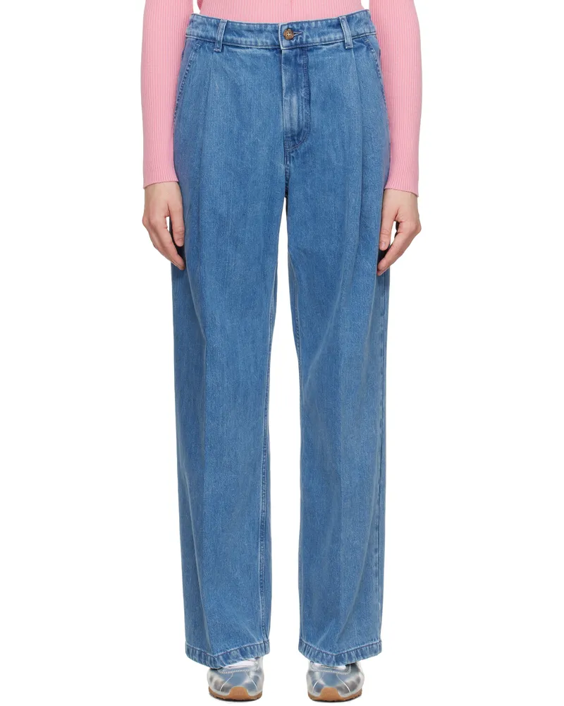 Kitsuné Blue Pleated Denim Jeans P413