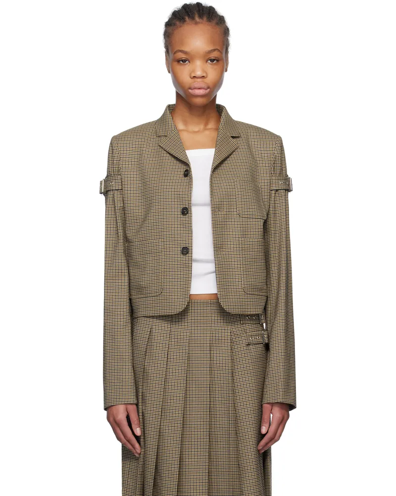 WE 11 DONE Beige Checkered Belted Blazer Beige