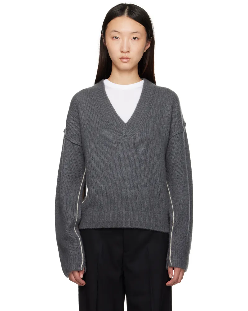 Maria Mcmanus Gray Air Spun Cape V-Neck Sweater Steele