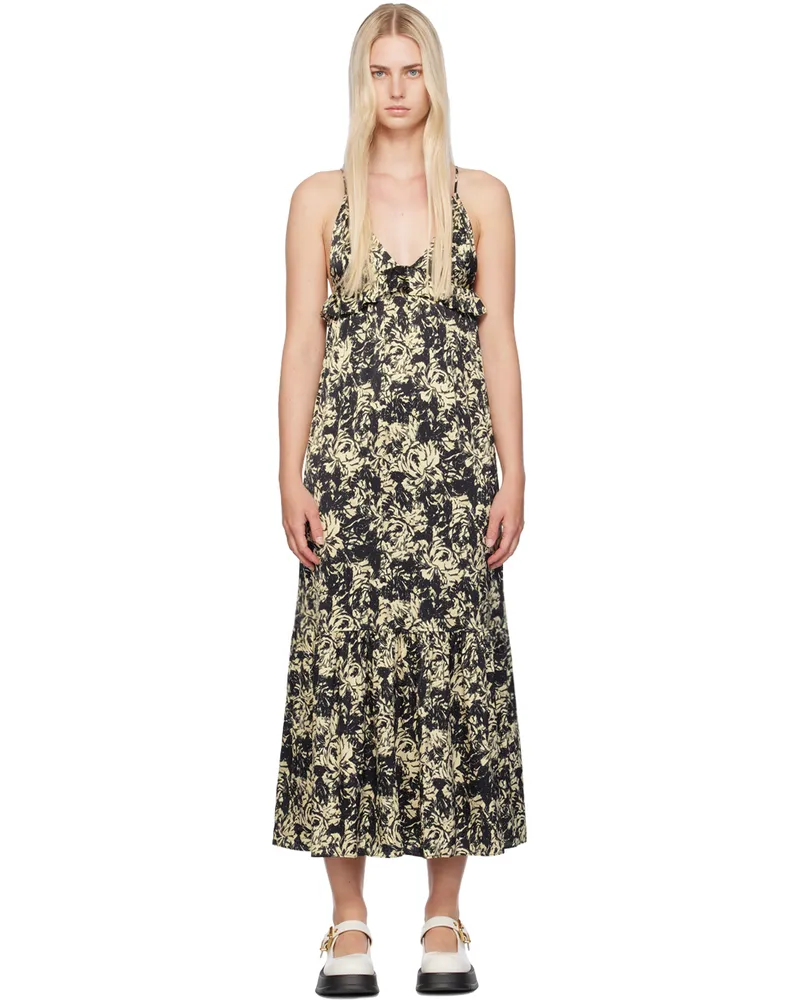 Ganni Black & Off-White Printed Maxi Dress 302
