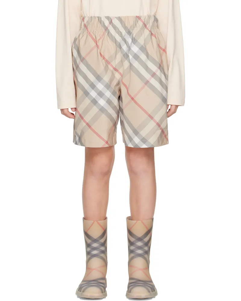 Burberry Kids Beige Check Cotton Blend Shorts Pale